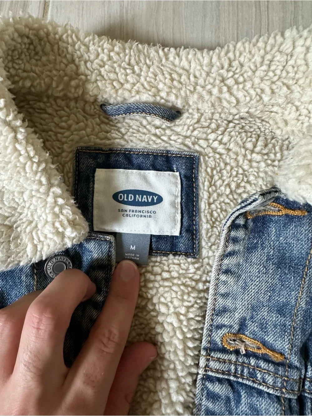 Old Navy Cream Sherpa-Lined Light Blue Denim Jacket
